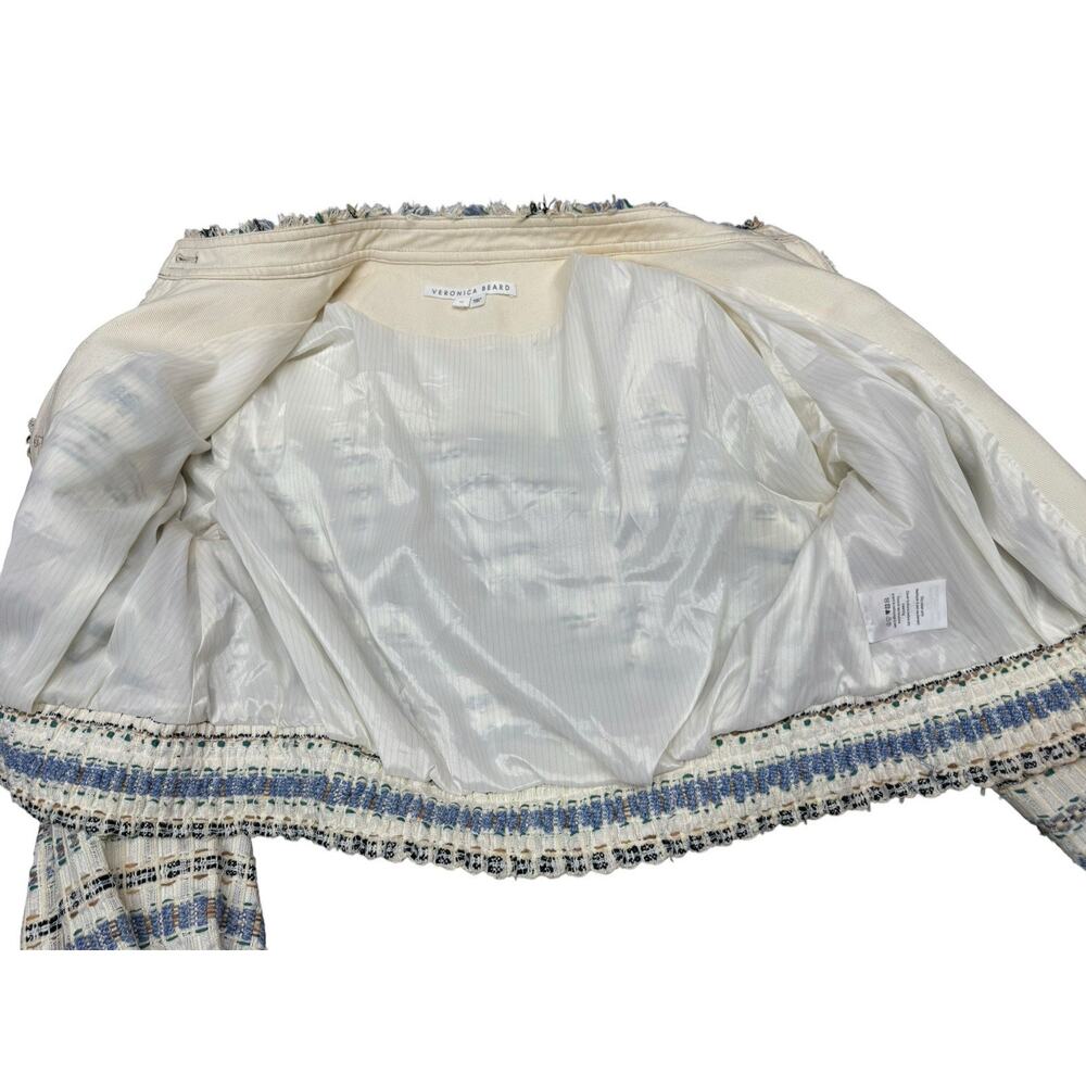 Veronica Beard Darren Tweed Jacket Ecru Multi Fringe Crop Jacket US 12 - Picture 12 of 14